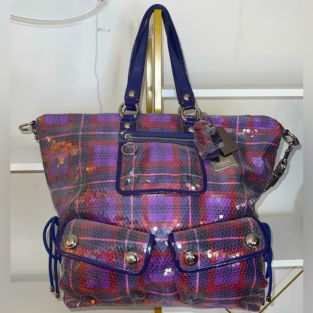 Coach Poppy Large Limited Edition Tartan Glam Sequin Spotlight Tote Bag